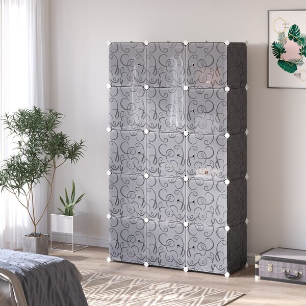 HOMCOM DIY systém polic pro šatníky s 2 velkými a 9 malými kostkami - DIY organizér, botník, úložný regál na knihy a hračky, černý 111 x 47 x 183 cm |