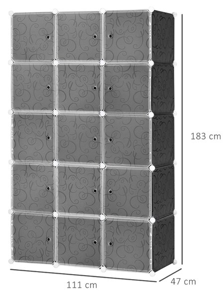 HOMCOM DIY systém polic pro šatníky s 2 velkými a 9 malými kostkami - DIY organizér, botník, úložný regál na knihy a hračky, černý 111 x 47 x 183 cm |