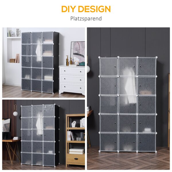 HOMCOM DIY systém polic pro šatníky s 2 velkými a 9 malými kostkami - DIY organizér, botník, úložný regál na knihy a hračky, černý 111 x 47 x 183 cm |