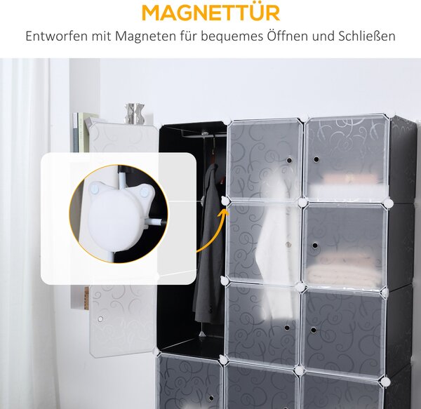 HOMCOM DIY systém polic pro šatníky s 2 velkými a 9 malými kostkami - DIY organizér, botník, úložný regál na knihy a hračky, černý 111 x 47 x 183 cm |