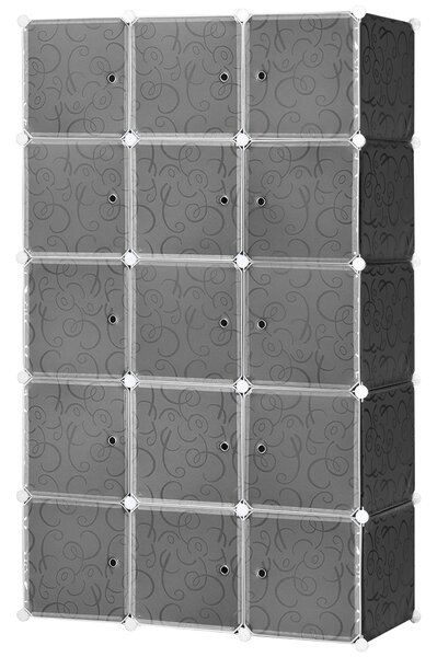 HOMCOM DIY systém polic pro šatníky s 2 velkými a 9 malými kostkami - DIY organizér, botník, úložný regál na knihy a hračky, černý 111 x 47 x 183 cm |