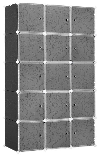 HOMCOM DIY systém polic pro šatníky s 2 velkými a 9 malými kostkami - DIY organizér, botník, úložný regál na knihy a hračky, černý 111 x 47 x 183 cm |