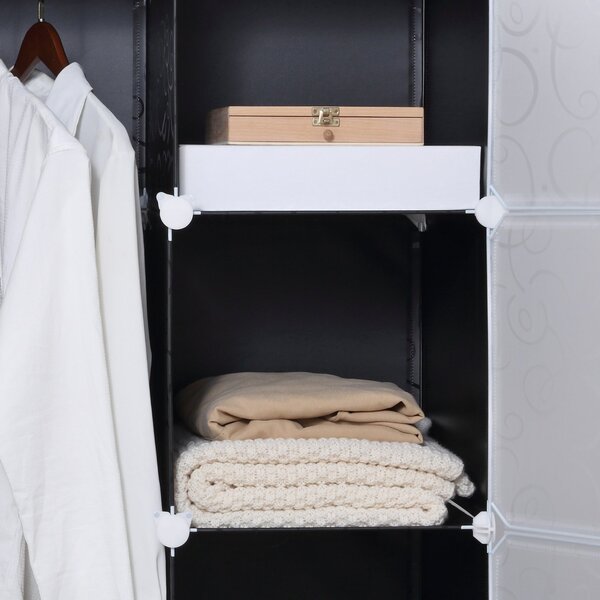 HOMCOM DIY systém polic pro šatníky s 2 velkými a 9 malými kostkami - DIY organizér, botník, úložný regál na knihy a hračky, černý 111 x 47 x 183 cm |