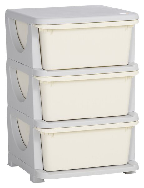 HOMCOM Dětská skříňka s šuplíky a úložným prostorem, organizér na hračky, toy chest, tři úrovně pro dětský pokoj 3-6 let, dětský nábytek, krémová 37 x