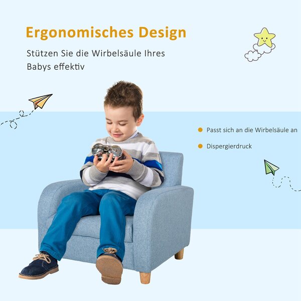 HOMCOM Dětské Křeslo pro Děti s Tlustou Pěnou a Hmotným Sedákem Dětská Pohovka Židle Lehátko s Protiskluzovými Nohami pro Děti ve Věku 3-5 Let Dřevo P