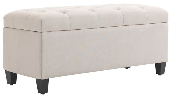 HOMCOM Čalouněná lavice se storage pro předsíň, ložnici a obývací pokoj, polyester v lněném vzhledu, gumové dřevo, krémově bílá, 100 x 40 x 44 cm | Ao