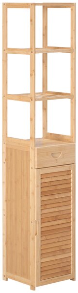 Kleankin Koupelnová skříňka se zásuvkou, tři police, otevřený prostor, bambus, vysoká skříňka do koupelny a obývacího pokoje, 32 x 30 x 163 cm Přírodn