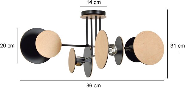 Emibig Zita stropní světlo 4x15 W černá-dřevo 173/4
