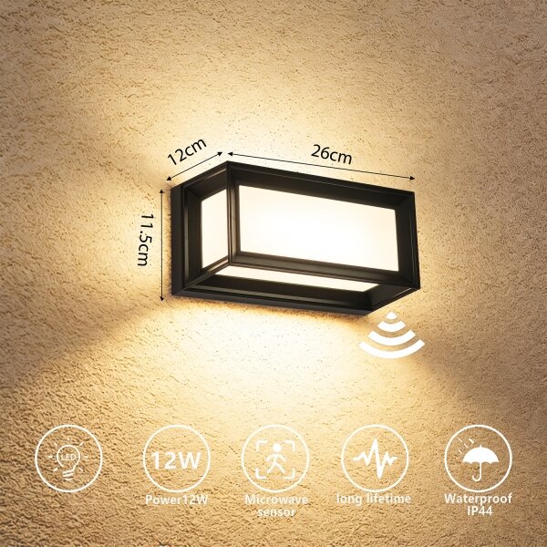 Brilagi - LED Venkovní nást. svítidlo se senzorem PARKER LED/12W/230V černá IP44