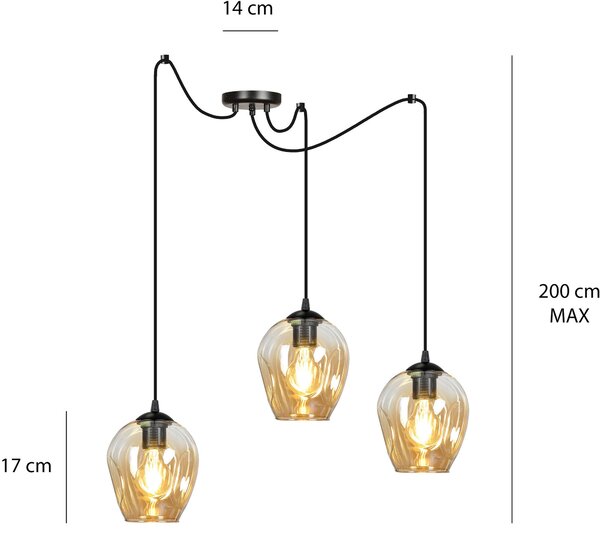 Emibig Level závěsné svítidlo 3x15 W černá-jantarová 758/3
