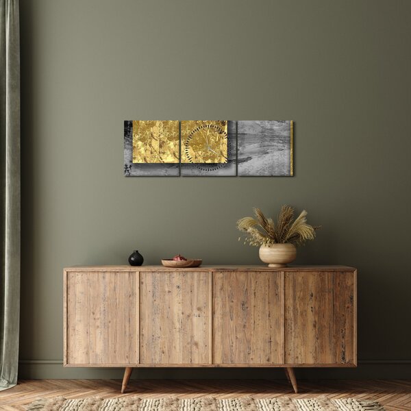 Obraz - Zlaté čtverce N⁰2 (s hodinami) (90x30 cm)