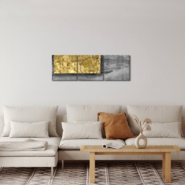 Obraz - Zlaté čtverce N⁰2 (s hodinami) (90x30 cm)