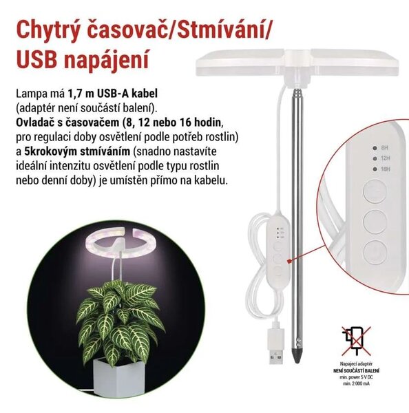 EMOS Bílá LED pěstební lampička 8W stmívatelná Z7902