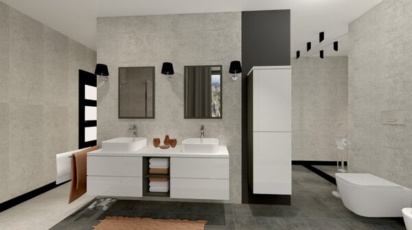 Koupelnový nábytek s umyvadlem RECKE 1 - lesklý bílý / grafitový + sifon ZDARMA