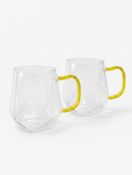 Sinsay - Skleněné hrnky s geometrickým dnem 2 pack - clear