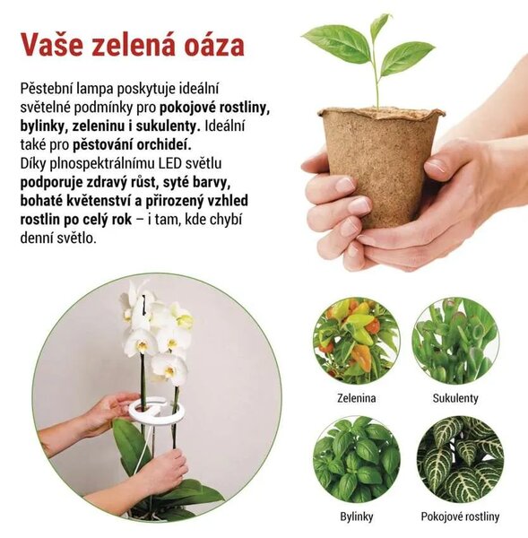 EMOS Bílá LED pěstební lampička 8W stmívatelná Z7902
