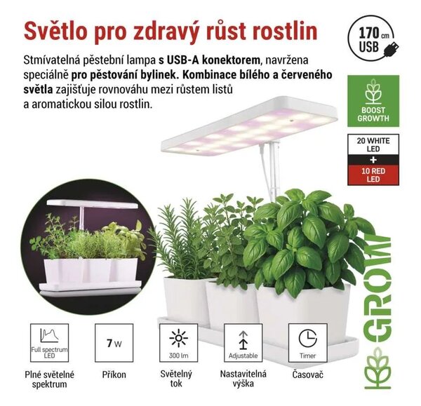 EMOS Bílá LED pěstební lampička 7W stmívatelná Z7904