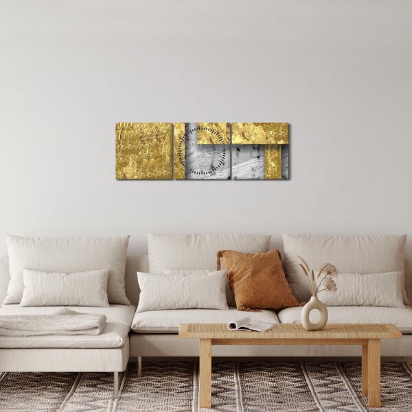 Obraz - Zlaté čtverce N⁰3 (s hodinami) (90x30 cm)