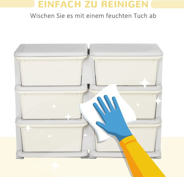 HOMCOM Úložný kabinet pro děti s úložným prostorem, boxy na hračky, organizér hraček, šest úrovní pro dětský pokoj 3-6 let, dětský nábytek, krémově bí