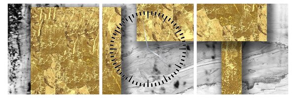 Obraz - Zlaté čtverce N⁰3 (s hodinami) (90x30 cm)