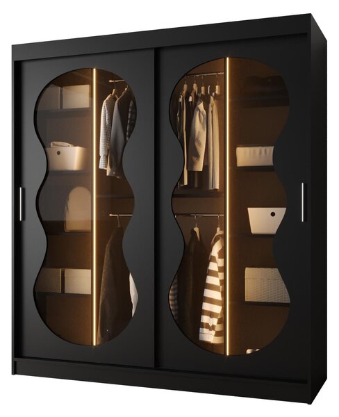 Šatní skříň 180 cm Boomer 3 (černá) (s osvětlením)