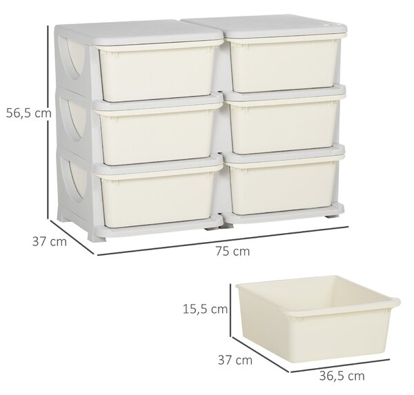 HOMCOM Úložný kabinet pro děti s úložným prostorem, boxy na hračky, organizér hraček, šest úrovní pro dětský pokoj 3-6 let, dětský nábytek, krémově bí