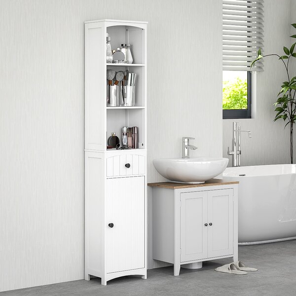 HOMCOM Koupelnová skříňka Vysoká skříňka se 3 policemi a 1 zásuvkou pro koupelnu, Bílá, 34x24x170,5cm | Aosom