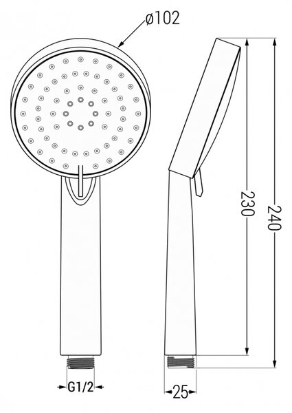 Mexen R-75 ruční sprcha 3-funkční, černá - 79575-70