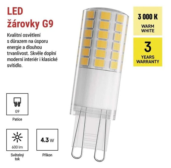 EMOS LED žárovka 4,3W G9 ZQ9D32