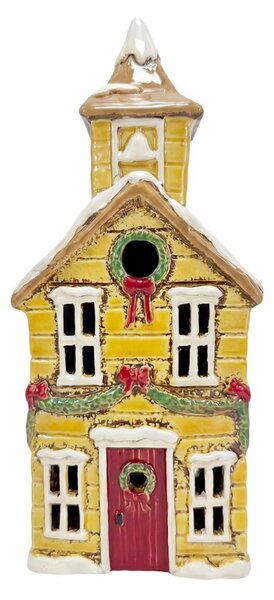 Keramický svícen Domek - Vánoční kostel 28 cm