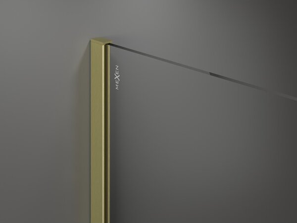 Mexen Kioto, sprchová zástěna Walk-In 80 x 200 cm, 8mm čiré sklo černý vzor, ​​zlatý matný profil, 800-080-101-55-77