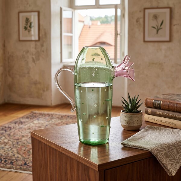 Ichendorf Milano designové džbány Desert Plants Green Cactus With Pink Flower Jug