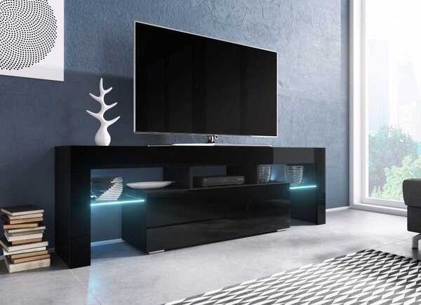 Moderní TV stolek Targa 138cm, černá/černý lesk