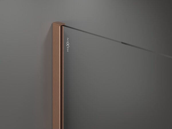 Mexen Kioto, sprchová zástěna Walk-In 100 x 200 cm, 8mm čiré sklo černý vzor, ​​měděný matný profil, 800-100-101-65-77