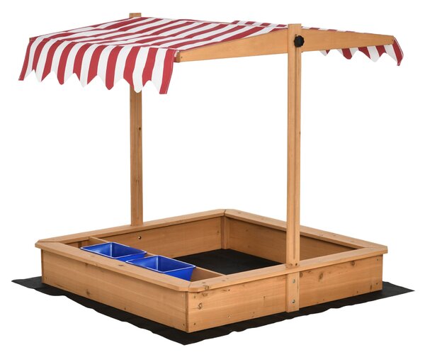 Dřevěný pískoviště Outsunny bez dna pro děti 3-7 let se stříškou, ideální na zahradu, terasu a pláž, 107,5 x 107,5 x 110 cm | Aosom