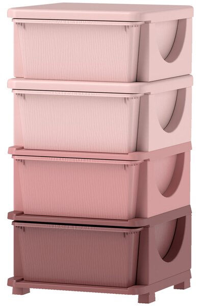 HOMCOM Dětská komoda se zásuvkami a úložným prostorem, organizér na hračky, čtyři úrovně pro dětský pokoj (3-6 let) – Růžová 37 x 37 x 76 cm | Aosom