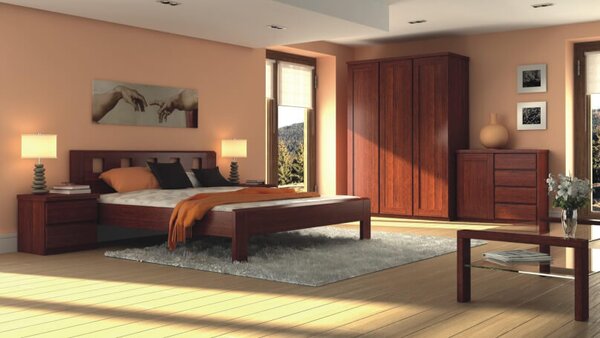 Masivní postel DALILA dvoulůžko čelo vysoké, čtverc. výřezy | BUK průběžný | 180x200 cm | JELÍNEK nábytek