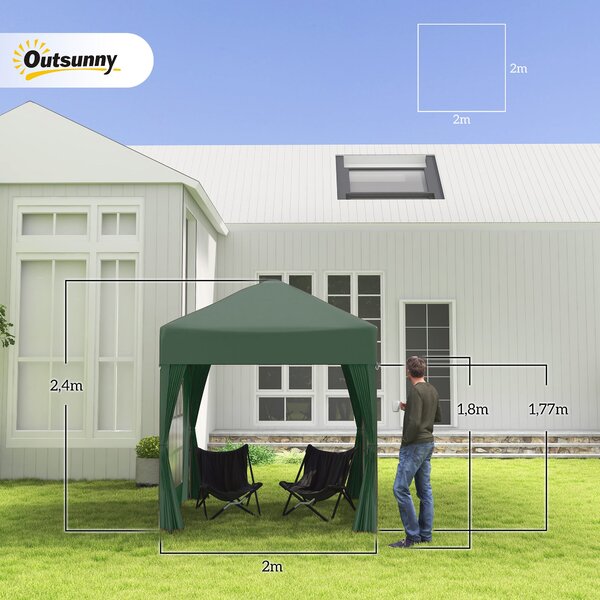 Outsunny Pavilon 2x2m Voděodolný, Pop-up Altán se 4 Bočními Stěnami, Okna s Odtokovými Otvory, Skládací Party Stan UV 30+, Zahradní Stan s Nosnou Tašk