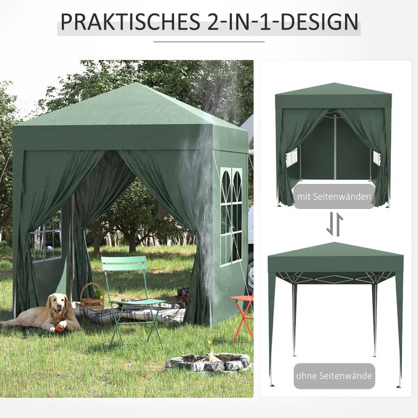 Outsunny Pavilon 2x2m Voděodolný, Pop-up Altán se 4 Bočními Stěnami, Okna s Odtokovými Otvory, Skládací Party Stan UV 30+, Zahradní Stan s Nosnou Tašk