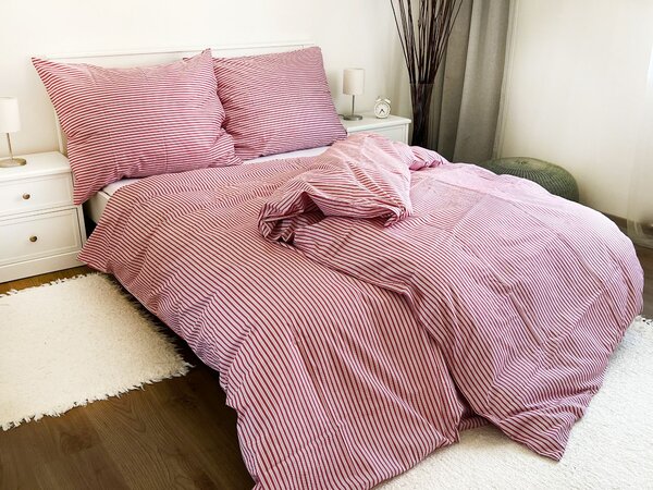 Bavlněné povlečení Pruhy červené Zapínání: knoflík, Velikost polštáře: 70x90, Velikost přikrývky: 140x200