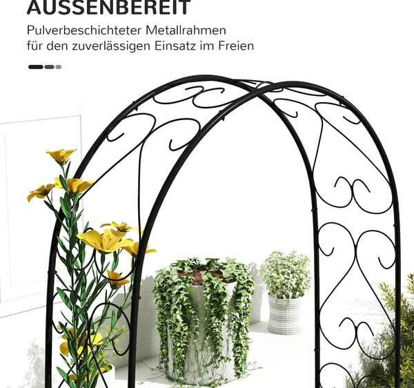 Outsunny Růžový oblouk, ocelový zahradní oblouk pro popínavé rostliny, 125 x 37 x 230 cm opora, zahradní dekorace, černá | Aosom