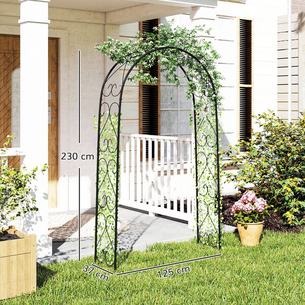 Outsunny Růžový oblouk, ocelový zahradní oblouk pro popínavé rostliny, 125 x 37 x 230 cm opora, zahradní dekorace, černá | Aosom