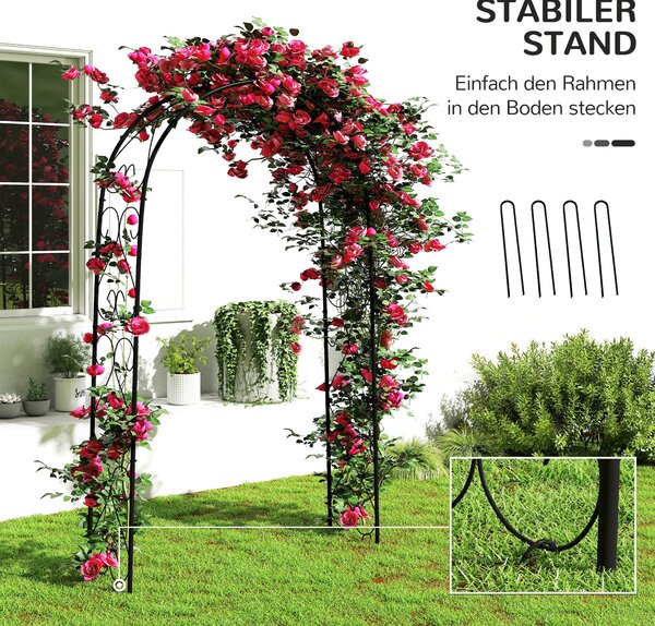Outsunny Růžový oblouk, ocelový zahradní oblouk pro popínavé rostliny, 125 x 37 x 230 cm opora, zahradní dekorace, černá | Aosom