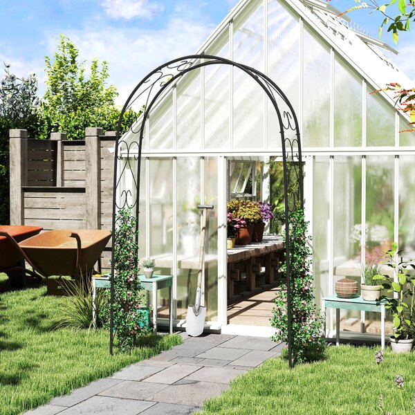 Outsunny Růžový oblouk, ocelový zahradní oblouk pro popínavé rostliny, 125 x 37 x 230 cm opora, zahradní dekorace, černá | Aosom