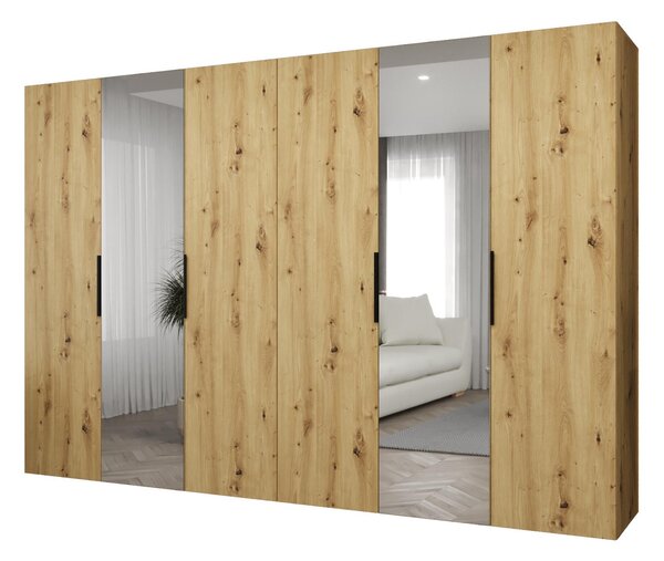 Šatní skříň 300 cm Mirabella 2 (dub artisan + černá)