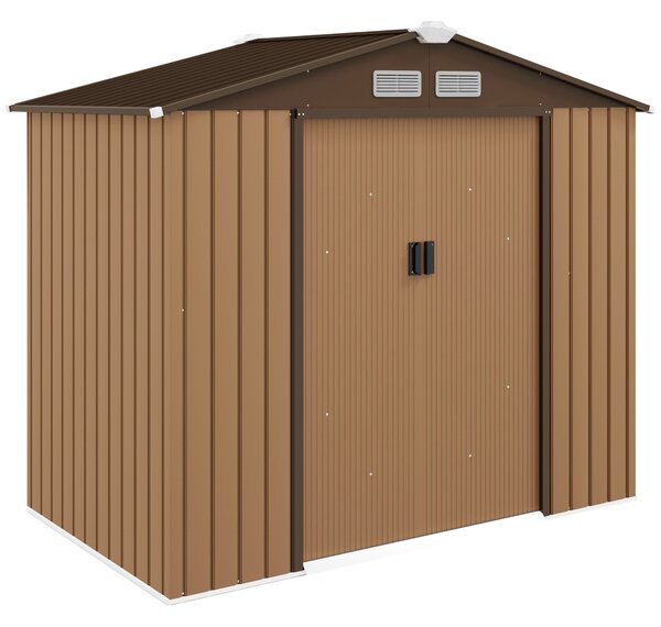 Outsunny zahradní domek 2.42m², zahradní kůlna s valbovou střechou, posuvnými dveřmi a základy, 213 x 130 x 185 cm, kůlna vyrobená z pozinkované oceli
