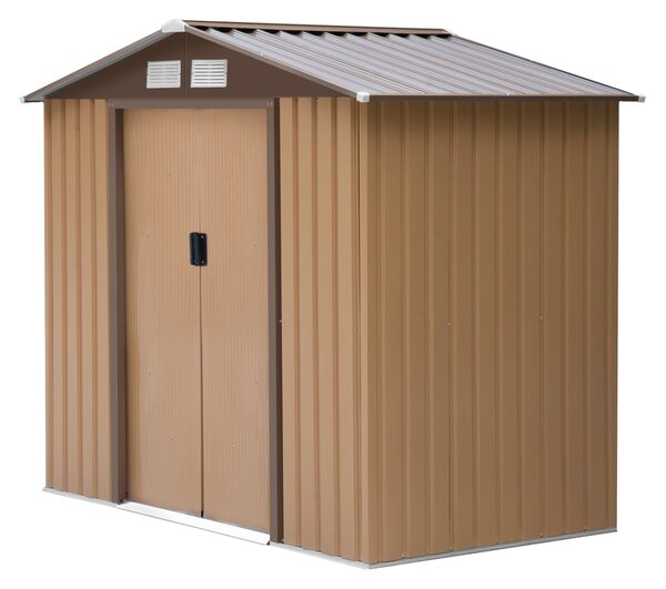 Outsunny zahradní domek 2.42m², zahradní kůlna s valbovou střechou, posuvnými dveřmi a základy, 213 x 130 x 185 cm, kůlna vyrobená z pozinkované oceli