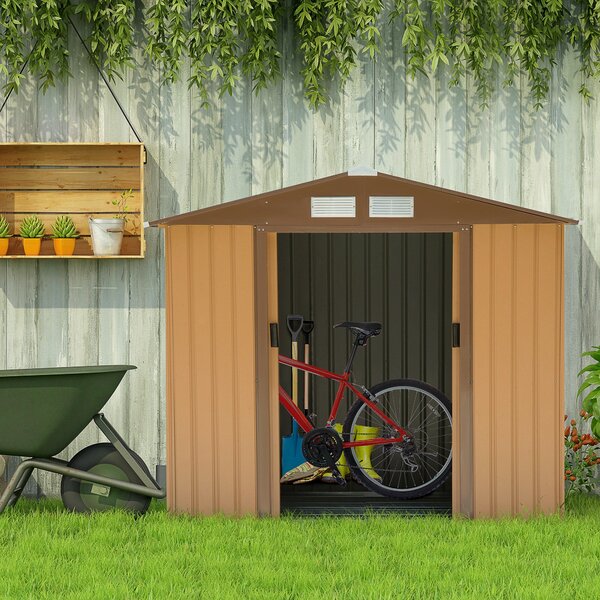Outsunny zahradní domek 2.42m², zahradní kůlna s valbovou střechou, posuvnými dveřmi a základy, 213 x 130 x 185 cm, kůlna vyrobená z pozinkované oceli
