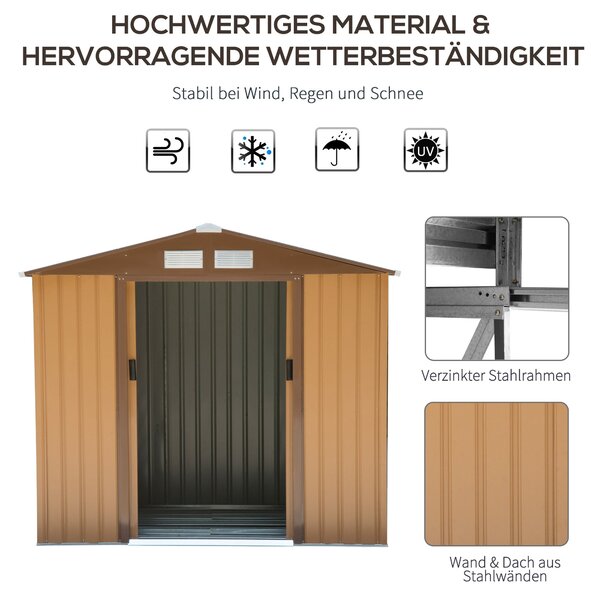 Outsunny zahradní domek 2.42m², zahradní kůlna s valbovou střechou, posuvnými dveřmi a základy, 213 x 130 x 185 cm, kůlna vyrobená z pozinkované oceli