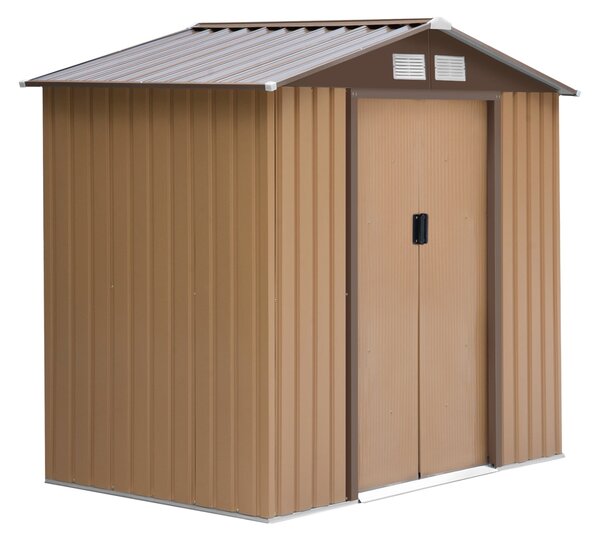 Outsunny zahradní domek 2.42m², zahradní kůlna s valbovou střechou, posuvnými dveřmi a základy, 213 x 130 x 185 cm, kůlna vyrobená z pozinkované oceli